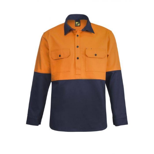 Picture of WorkCraft, Heavy Duty Hybrid Two Tone Half Placket Cotton Drill Shirt W Gusset Sleeves